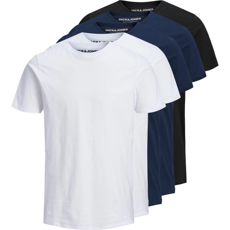 Image of Jack and Jones Basic 5-Pack T-Shirt Mens Wht/Nvy/Blk male M