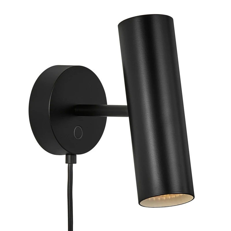 Image of Nordlux Mib Indoor Wall Light Black Metal Sensor GU10 Adjustable Head - Plug In or Mains Powered, IP20 Black Unisex