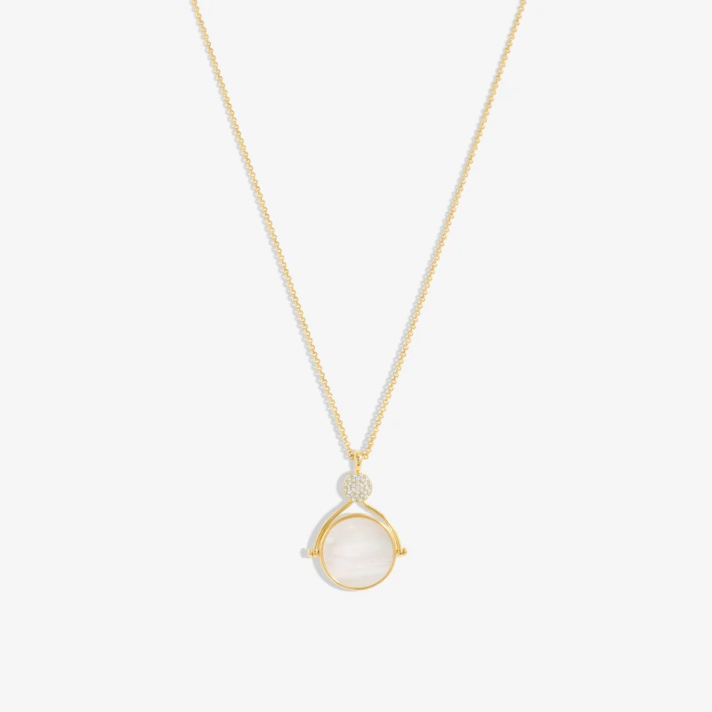 Image of Inicio Gold Plated Evil Eye And Mother Of Pearl Spinning Pendant - Gift Pouch Gold