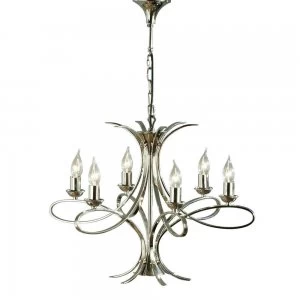 Image of 6 Light Multi Arm Ceiling Pendant Chandelier Polished Nickel, E14