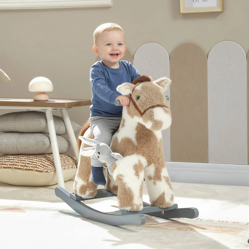 Image of AIYAPLAY Baby Rocking Horse, Animal Rocker with Sound & Toy in Brown Brown Unisex