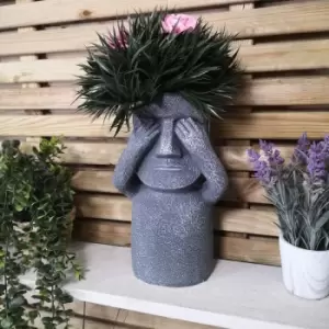 image of 30cm Easter Island See No Evil Garden Patio Decoration Sculpture Plant Pot