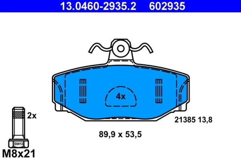 Image of ATE 13.0460-2935.2 Brake pad set excl. wear warning contact, with brake caliper screws Brake Pad Set,disc brake (402)