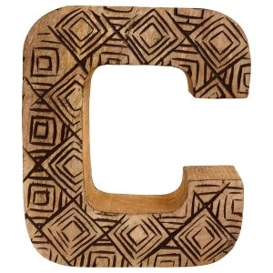 Image of Letter C Hand Carved Wooden Geometric