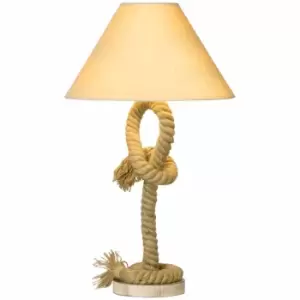 image of HOMCOM Twisted Rope Nautical Style Bedside Lamp For Bedroom, Study, Living Room, Beige