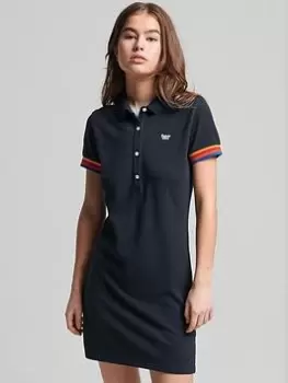 Image of Superdry Vintage Stripe Polo Dress - Eclipse Navy, Blue, Size 8, Women