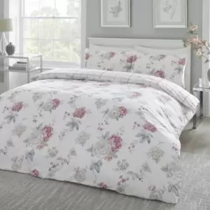 image of Dreams & Drapes Coniston Floral Check Print Reversible Duvet Cover Set, Pink, Double