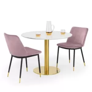 image of Julian Bowen Set Of Palermo Round Dining Table & 2 Delaunay Pink Chairs