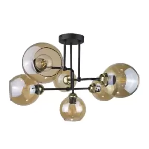 image of Monde Multi Arm Semi Flush Ceiling Light Gold, 55cm, 6x E27