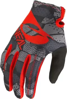 Image of Oneal Matrix Camo V.22 Youth Motocross Gloves, grey-red, Size S, grey-red, Size S