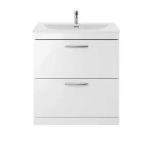 image of Nuie Athena 800 Floor Standing 2-drawer Vanity & Curved Basin - Gloss White