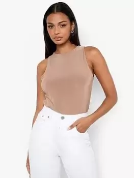 Boohoo Double Layer Bodysuit - Camel, Brown, Size 14, Women