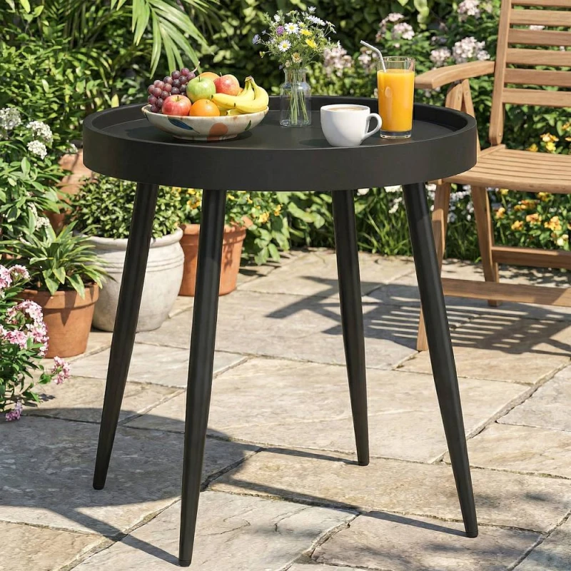 Image of OUTSUNNY Round Garden Table, Outdoor Coffee Side Table with Plastic Top in Black Unisex