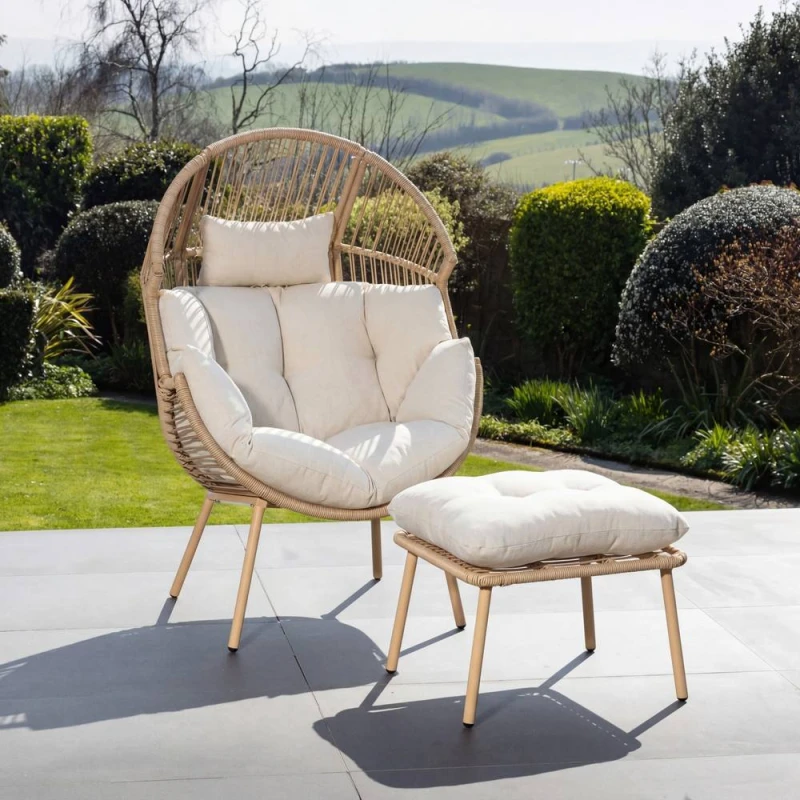 Image of Artemis Home Nestara Standing Egg Chair & Stool in Cream Cream Unisex
