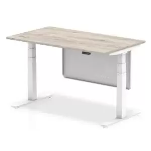 image of Air 1400 x 800mm Height Adjustable Desk Grey Oak Top White Leg With