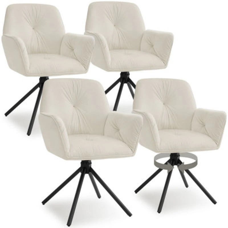 Image of Tectake Set Of 4 Swivel Chair Lenia - Upholstered, Padded, 56.5 X 54 X 86cm - Velvet Cream/black
