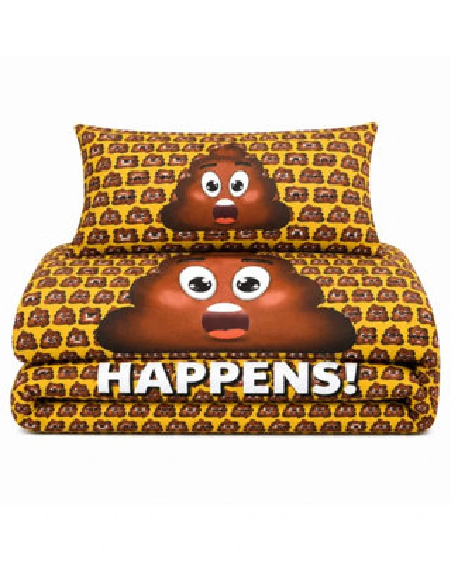 Image of Velosso Yellow Poo Emoji Funny Duvet Cover And Pillowcase Set Single 6886