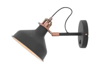 image of Adjustable Dome Wall Lamp Switched, 1 x E27, Sand Black, Copper, White