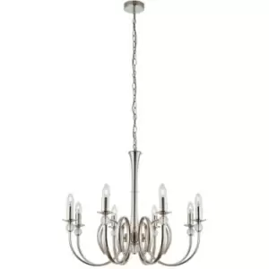 image of Luxury Hanging Ceiling Pendant Light Bright Nickel & Crystal 8 Lamp Chandelier