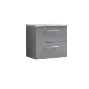 image of Nuie Arno 600mm Wall Hung 2 Drawer Vanity & Bellato Grey Laminate Top Cloud Grey