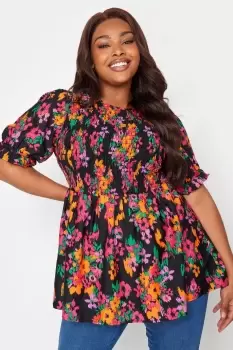 Image of Floral Print Shirred Blouse