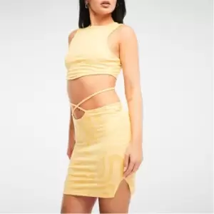 image of Missguided Jacquard Rib Tie Waist Mini Skirt - Yellow