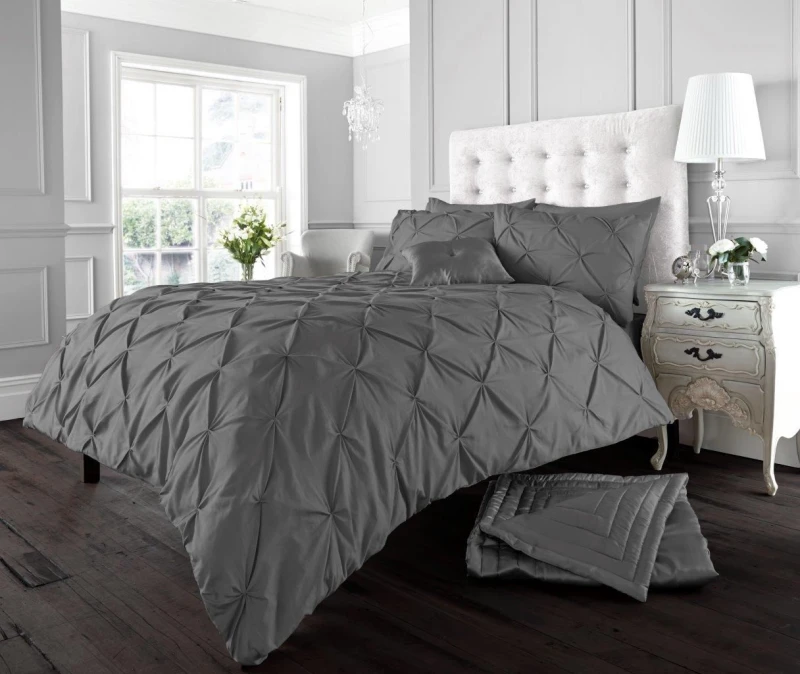 Image of Smart Living Smart Living Polycotton Pintuck Duvet Cover With Pillowcases in Charcoal Size: Double Charcoal Double Unisex 5051346131953