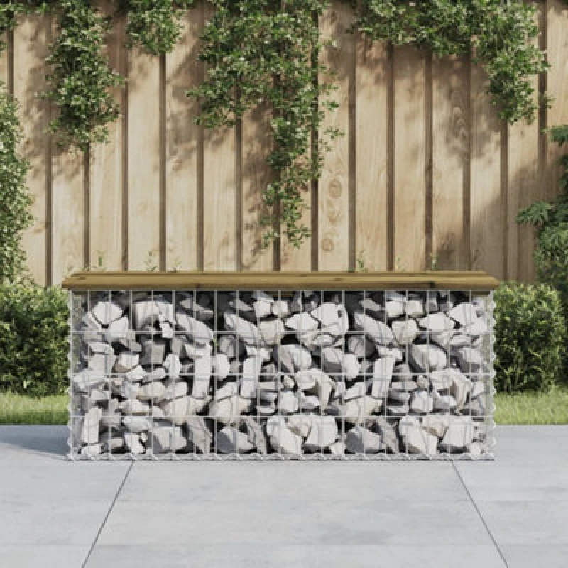 Image of Vidaxl Garden Bench Gabion Design 103X31.5X42cm Impregnated Wood Pine Garden Benches