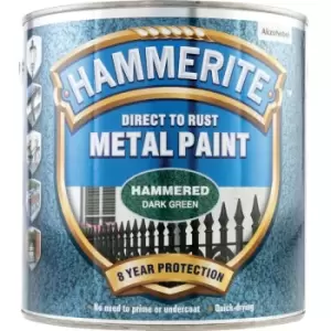 image of Hammerite Direct to Rust Hammered Dark Green Metal Paint - 2.5LTR