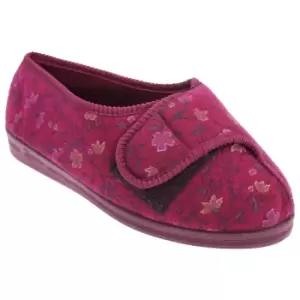 Image of Comfylux Womens/Ladies Davina Floral Superwide Slippers (6 UK) (Wine)