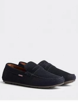 Image of Tommy Hilfiger Classic Suede Driver Loafers - Navy, Size 9, Men