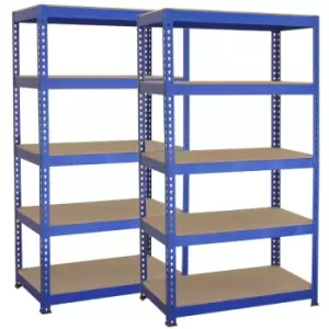 image of 2 x Blue Racking Bay Unit 5 Tier Heavy Duty Steel Metal 150kg