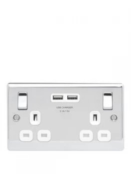 Image of British General Polished Chrome Double Switched Socket With X2 USB Sockets - 3.1A