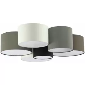 image of Loops - Wall Flush Ceiling Light White Shade Brown Grey White Black Fabric E27 6x40W