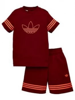 Image of Boys, adidas Originals Outline Shorts Tee Set - Burgundy, Size 7-8 Years