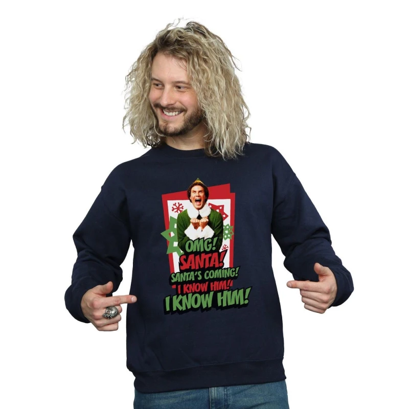 Image of Elf Elf Men OMG Santa Sweatshirt in Navy Size: Small Navy S Male 5057736309643