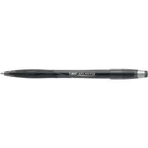 Image of Bic Atlantis Stic Broad Cushion Grip Ballpoint Pen 1.2mm Tip 0.4mm Line Black Pack of 12 Pens