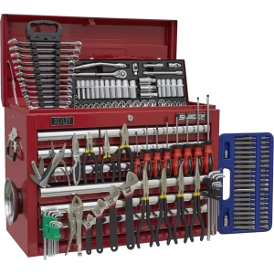 image of Sealey Superline Pro 10 Drawer Heavy Duty Tool Chest + 138 Piece Tool Kit Red