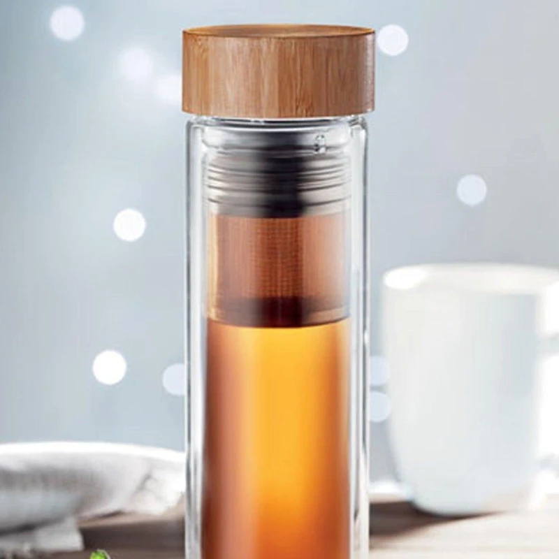 Image of Treat Republic Bamboo Lid Insulated Glass Drinks Bottle & Infuser Clear unisex Standard