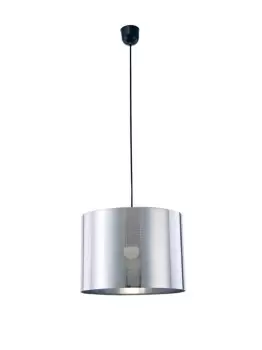 Image of Dako Black Ceiling Pendant 1 Light E27 with 350 x 250mm Metallic Chrome Cylinder Shade, c, w Ceiling Bracket