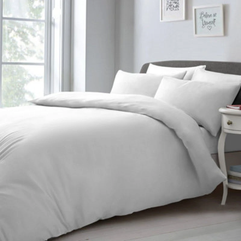 Image of Velosso Elegant Microfibre Duvet Cover & Pillowcase Set, Contemporary Style Bed Linen, Button Enclosure - White