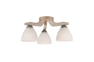 image of Adriano Multi Arm Semi Flush Ceiling Light, Glass Shades, White Beech, 3x E27