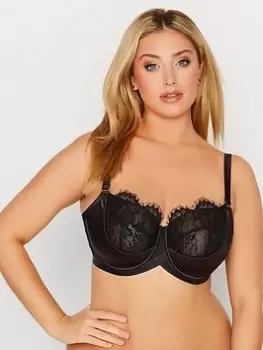 Image of Yours Your Boudoir Satin Eyelash Underwired Bra - Black, Size 38Dd, Women