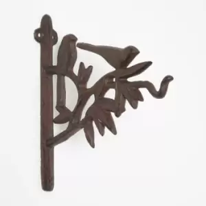 Image of Brown Cast Iron Bird Hanging Basket Hook - Brown - Homescapes