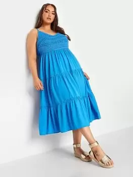 Image of Yours Embroidered Strappy Tierred Dress Azure Blue Size 14, Women