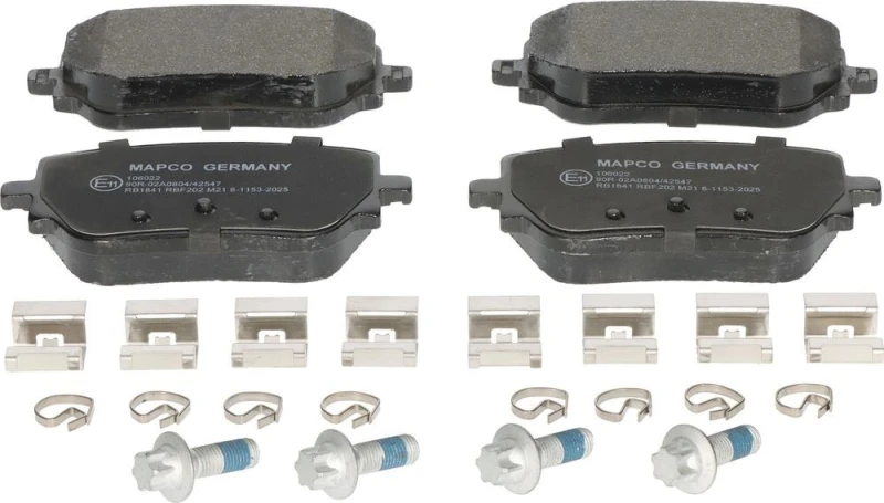 Image of MAPCO 106022 Brake pad set Rear Axle, excl. wear warning contact, with accessories, with brake caliper screws Brake Pad Set,disc brake (402)