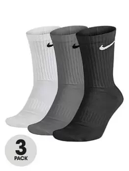 Image of Nike 3 Pack Train Everyday Cushioned Crew Socks - White/Grey/Black