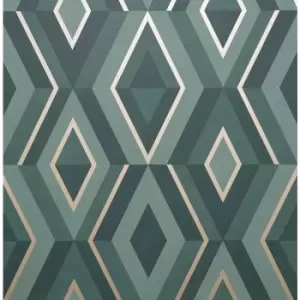 image of Fine Decor FD42609 Shard Geo Emerald/Gold Wallpaper...