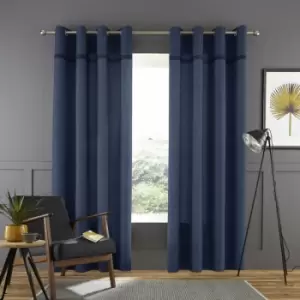 Image of Catherinelansfield - Catherine Lansfield Melville Woven Texture Eyelet Curtains, Navy, 66 x 54 Inch