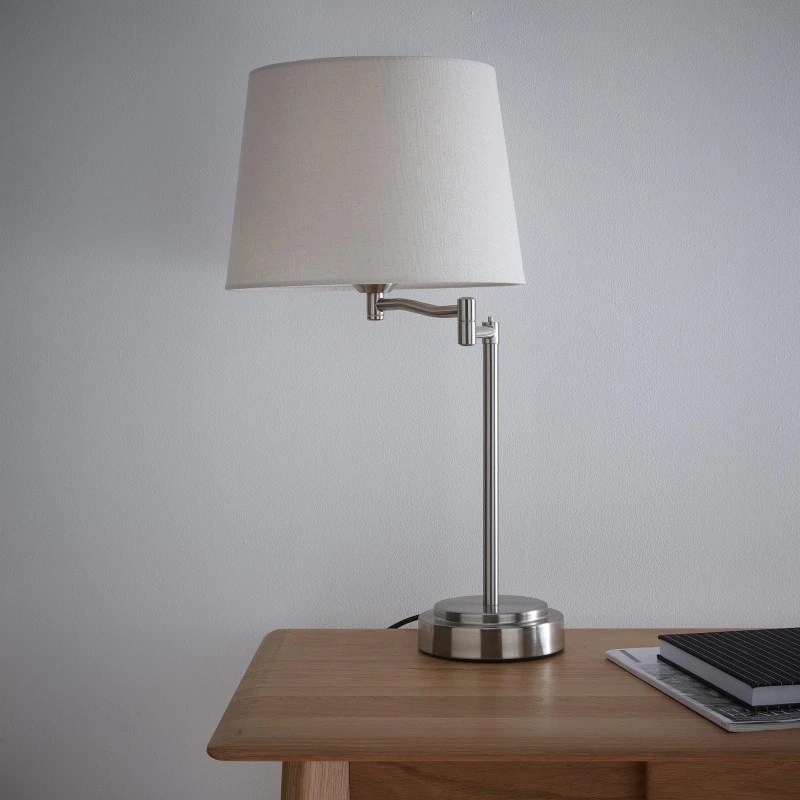 Image of K LIVING Chancery Brushed Silver Swing Arm Table Lamp Silver